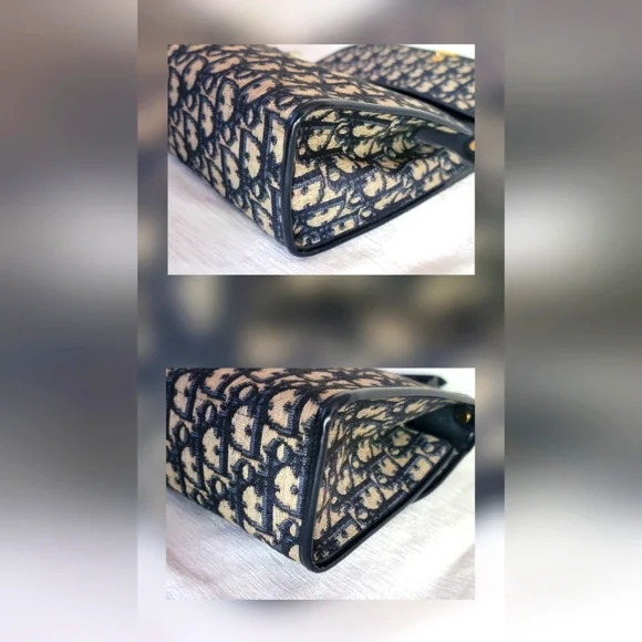 Auth 💞Christian Dior Vintage Navy Jacquard Shoulder Bag W/Adjustable Strap - Picture 9 of 14